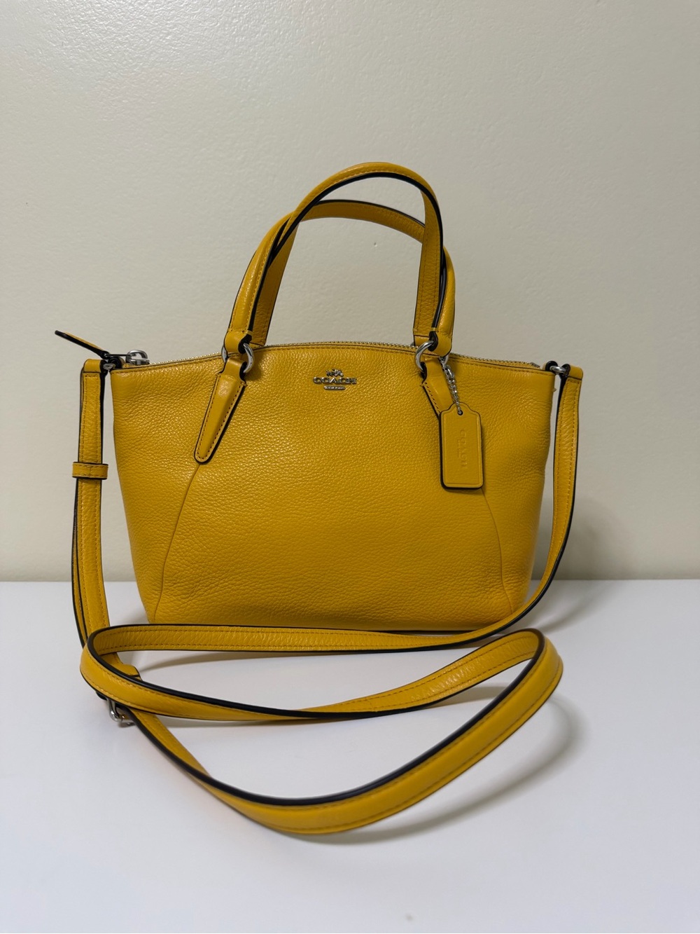 Coach Mini Kelsey Satchel Pebble Leather Mustard Yellow Style# F57563 - Picture 1 of 12